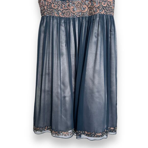 Adrianna Papell Evening 100% Silk Chiffon Beaded Fit N Flare Dress Womens Size 8 - Picture 4 of 10